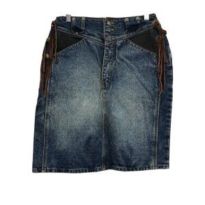 NO! Jeans Medium Wash Denim Short Skirt w/ Embroidery and Leather Tassel Accents